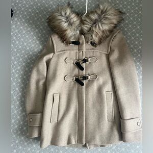 Zara Pea Coat with Faux Fur Hood Size Small